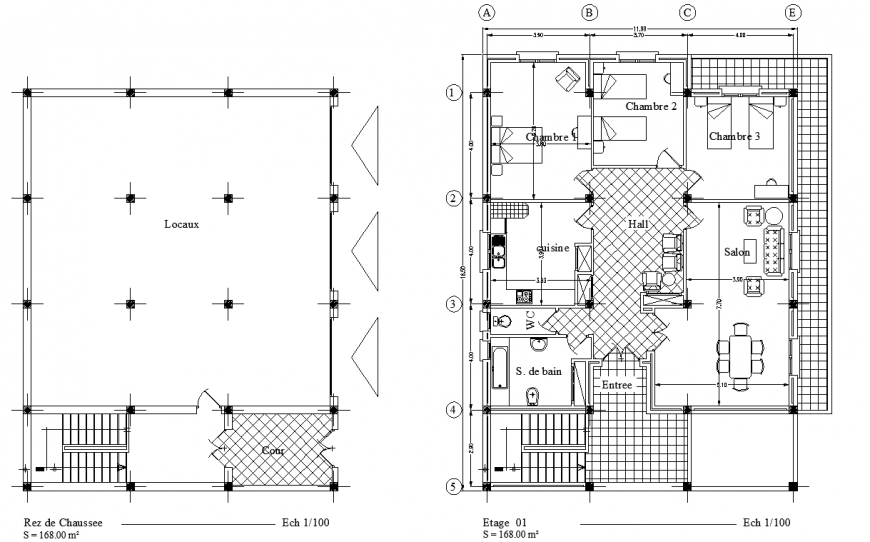 Guest house layout plan in dwg AutoCAD file.