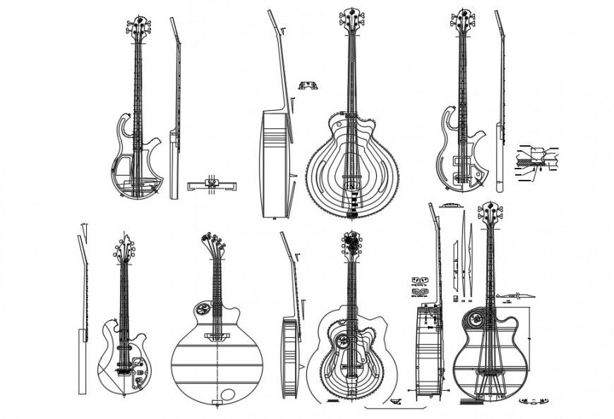 Guitar drawings 2d view CAD elevation dwg file