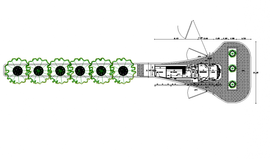 Guitar shaped building and park detail elevation layout autocad file