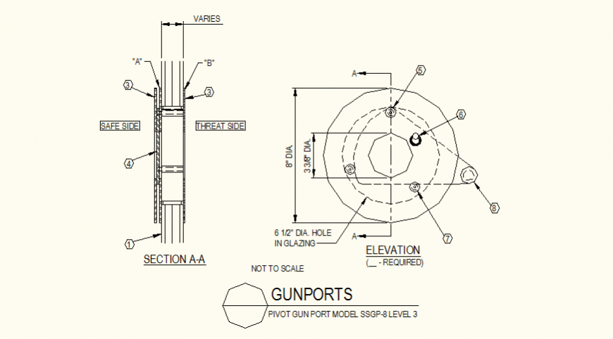 Gun-ports detail elevation and section layout file