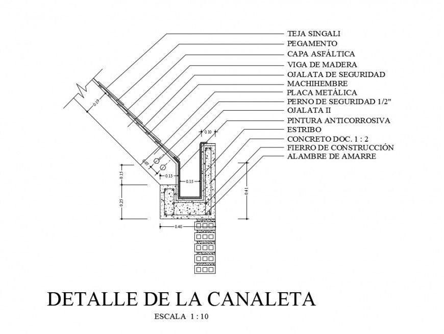 Gutter construction cad drawing details dwg file
