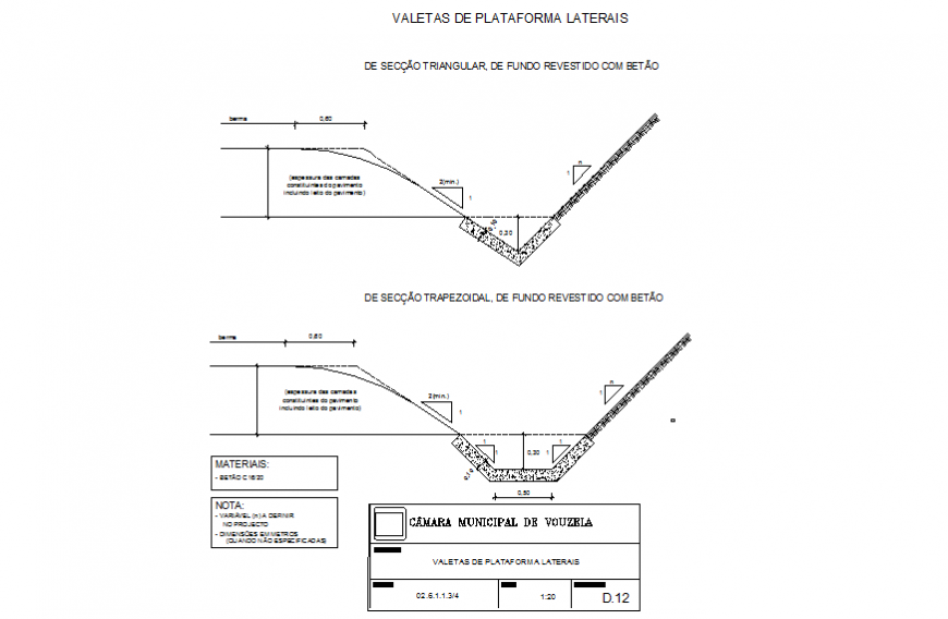 Gutter constructive structure with plumbing details dwg file
