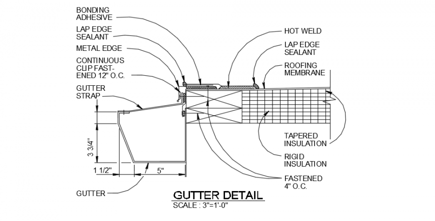 Gutter sectional detail dwg file