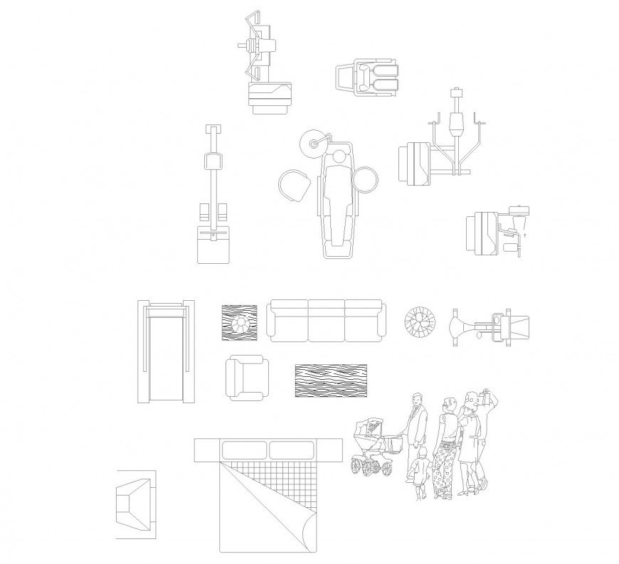 Gym accessories plan dwg file