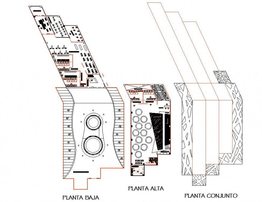 Gym building floor plan in dwg file.