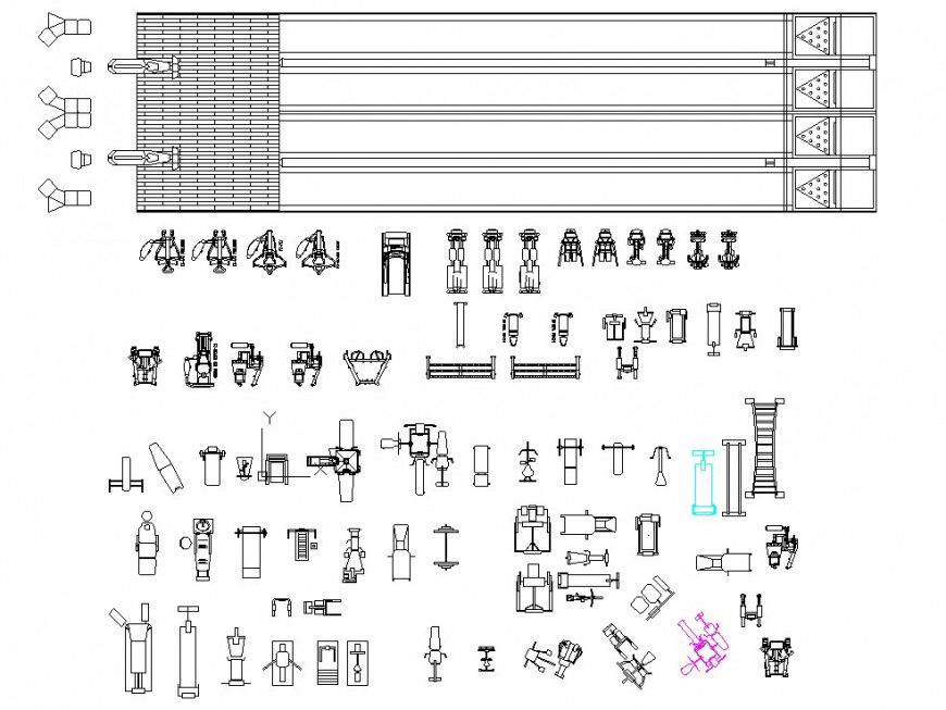 Gym equipment AutoCAD block in dwg AutoCAD file.