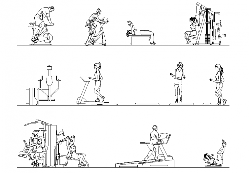 Gym people exercising act cad blocks details dwg file