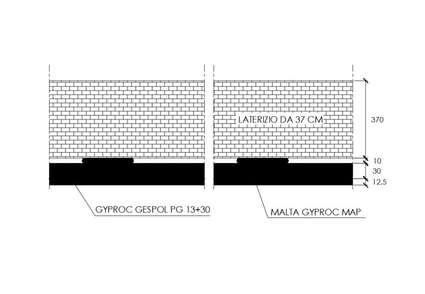 Gyproc isolation brick wall cad drawing auto-cad details dwg file