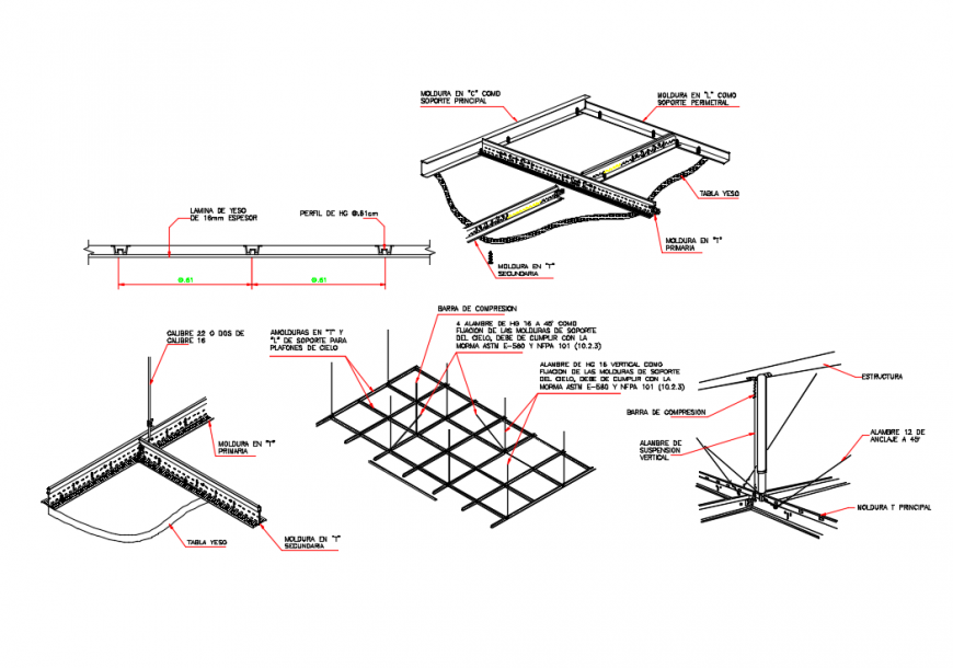 Gypsum house ceiling structure details dwg file