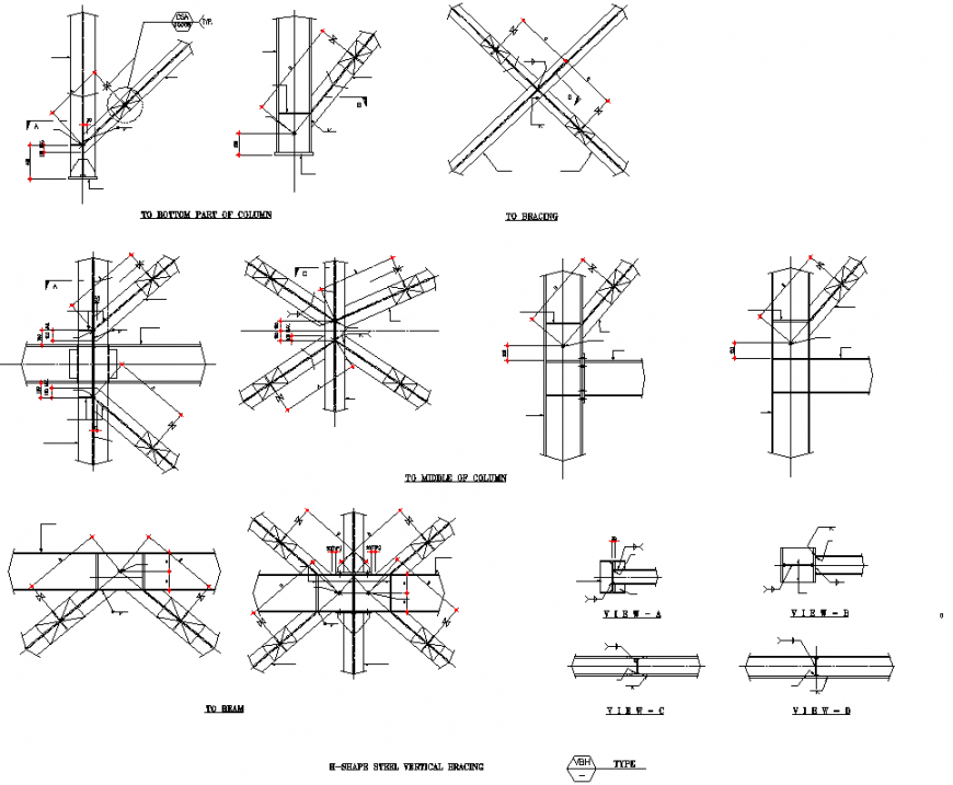 H – shape steel vertical bracing section autocad file