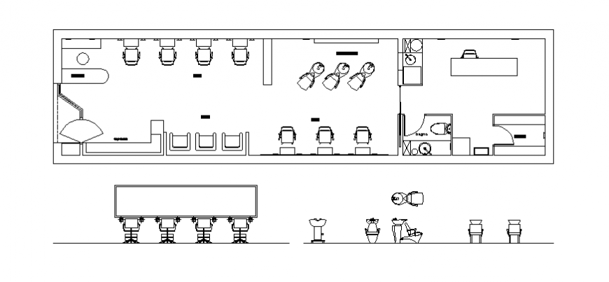 Hair dresser plan, elevation and section layout file