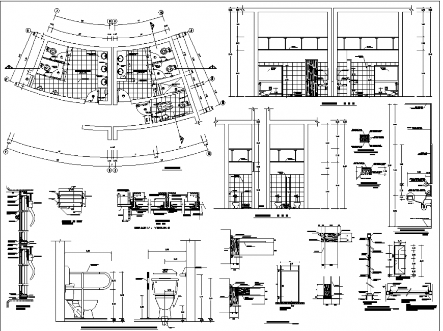 Half circle toilet plot detail drawing in dwg AutoCAD file.