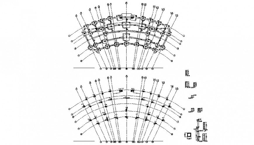 Half circular floor foundation plan and structure drawing details dwg file