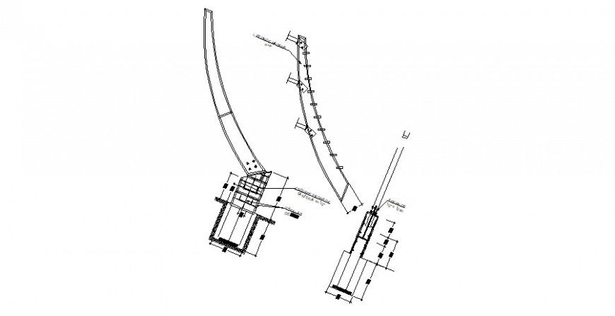 Half ridge support wall constructive structure details dwg file