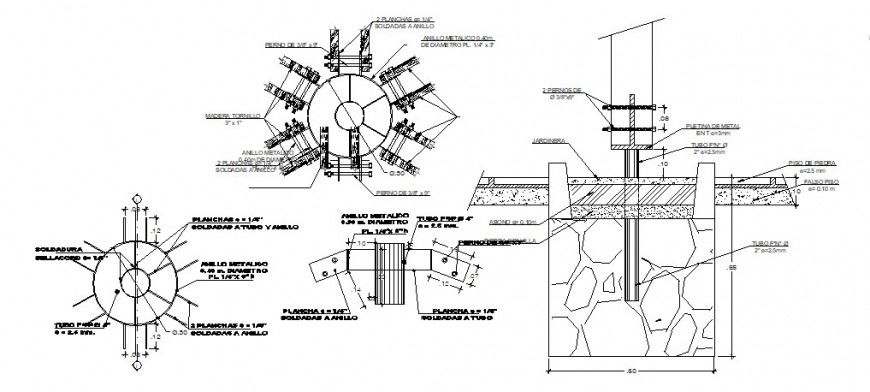 Half ridge support wall with wood cad constructive structure details dwg file