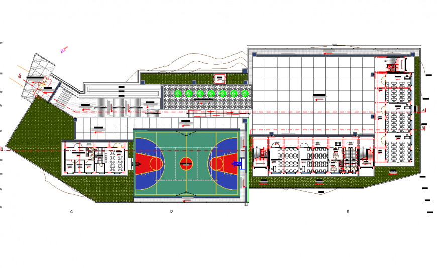 Hall architecture of classroom primary level plan autocad file