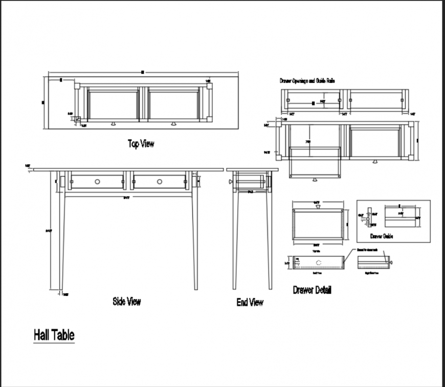 Hall table with drawers cad block design dwg file