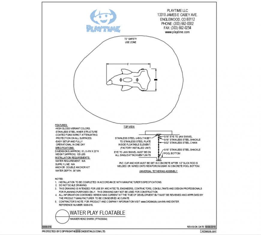 Hammer head shark water climber equipment cad block design dwg file