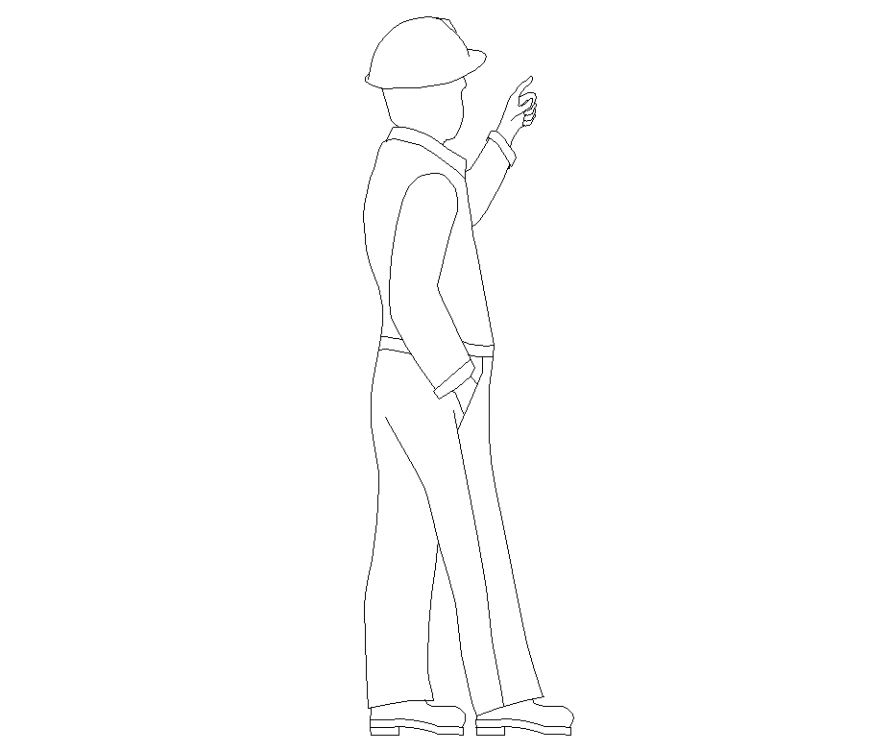 Hand work direction of engineer with design of people block dwg file