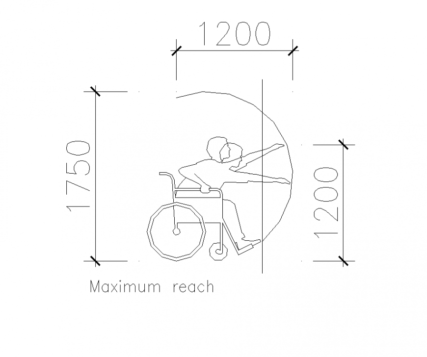 Handicap person detail elevation 2d view autocad file