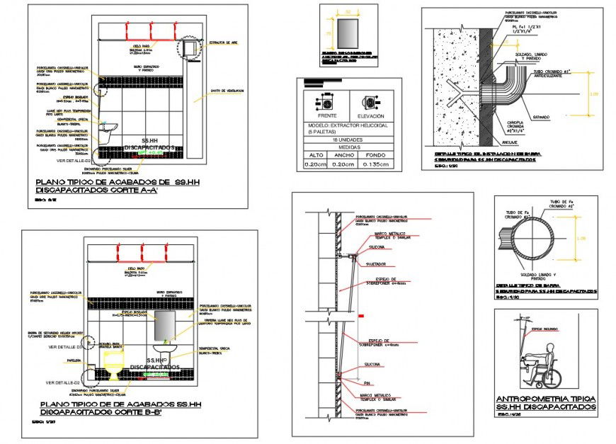 Handicap toilet and sanitary block detail