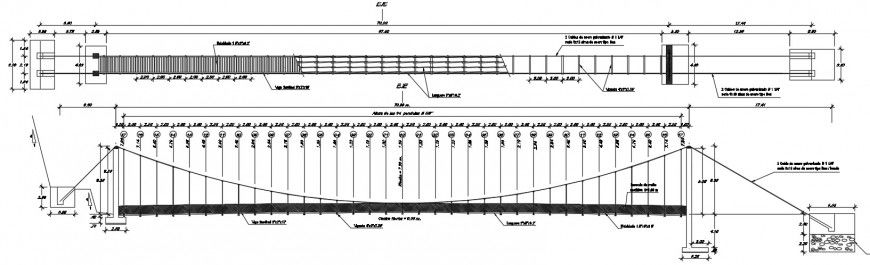Hanging bridge section and constructive structure details dwg file