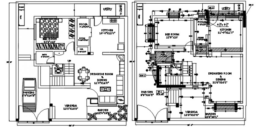 Hatching of furniture detail with 2d view