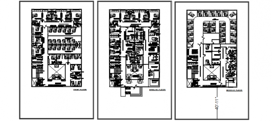 Head office ground, first and second floor plan cad drawing details dwg file