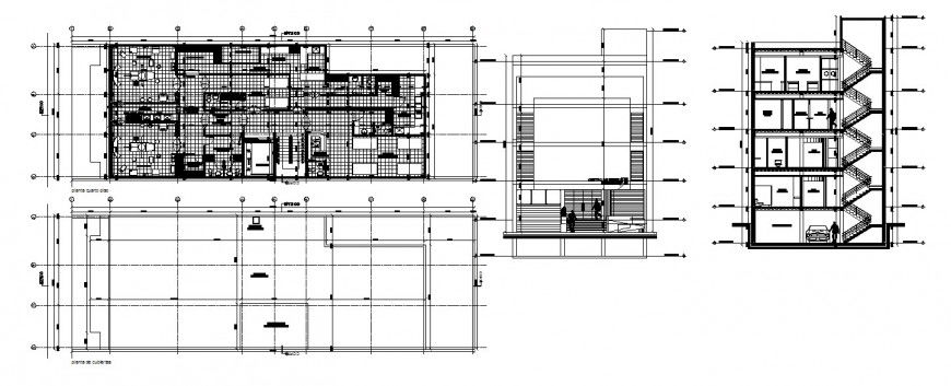 Health center building section, floor plan and structure details dwg file