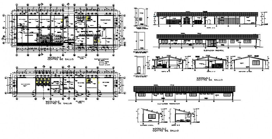 Health Centre floor plan and elevation in auto cad