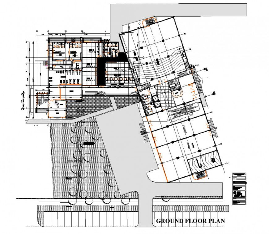 Health club building detail plan 2d view layout autocad file