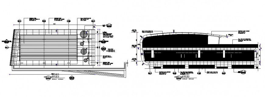 Health club elevation and roof plan cad drawing details dwg file