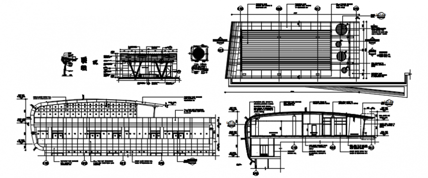 Health club plan and elevation with roof plan in AutoCAD