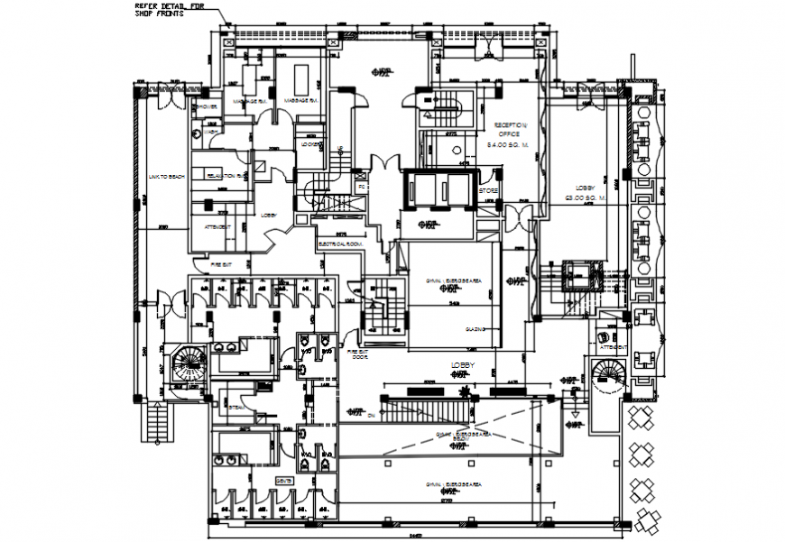 Health club second floor distribution plan cad drawing details dwg file