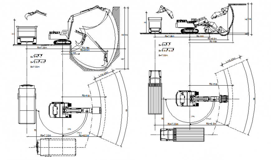 Heavy excavator construction vehicle block cad drawing details dwg file
