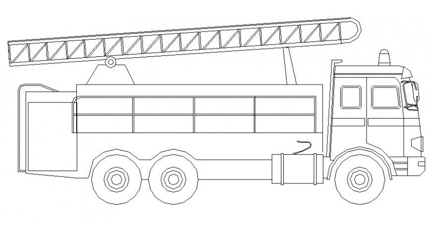 Heavy loaded truck details elevation 2d view in autocad software