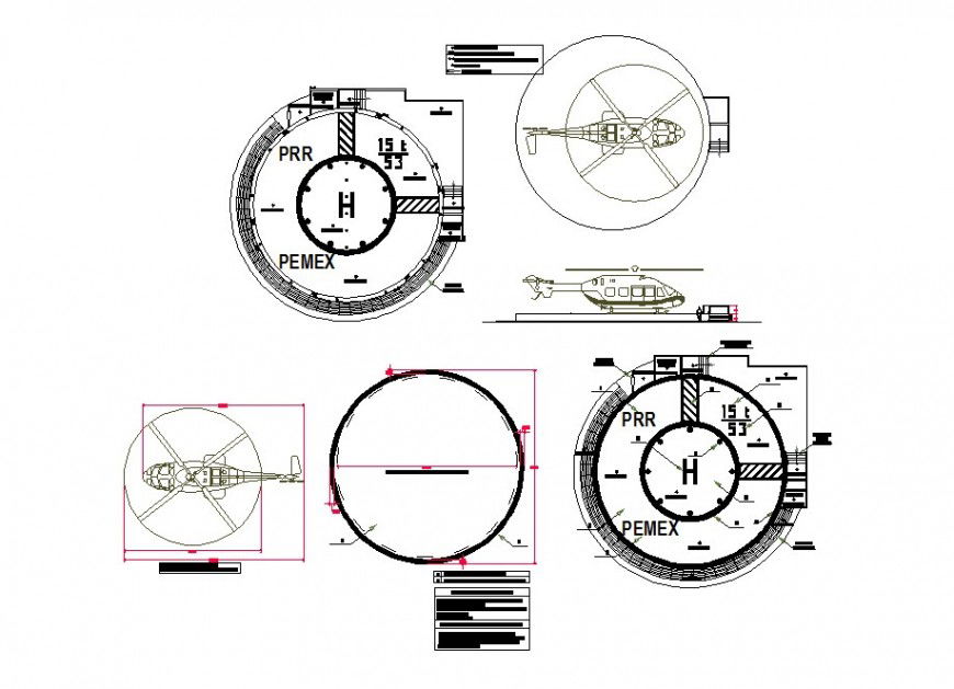 Helicopter detail 2d view CAD block layout file in autocad format