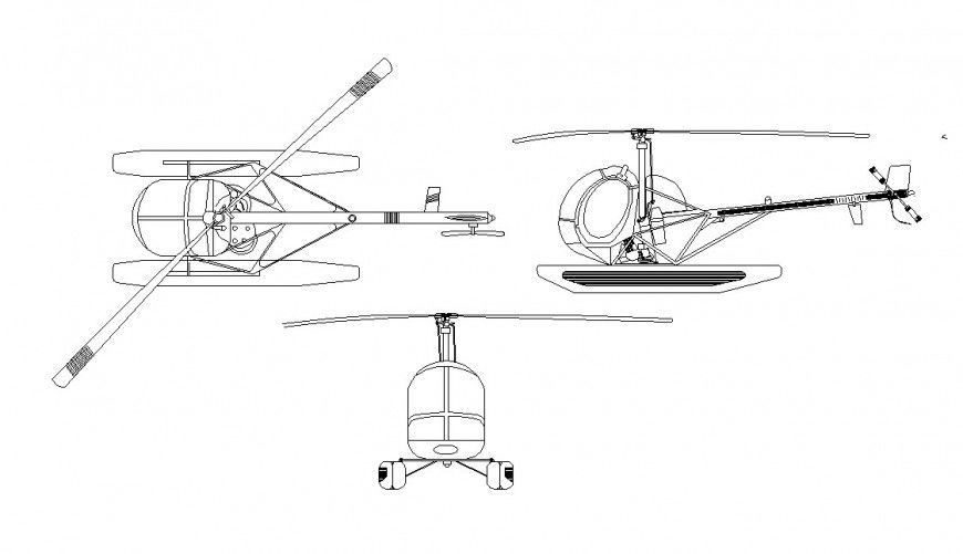 Helicopter or chopper 2d model detailing dwg file