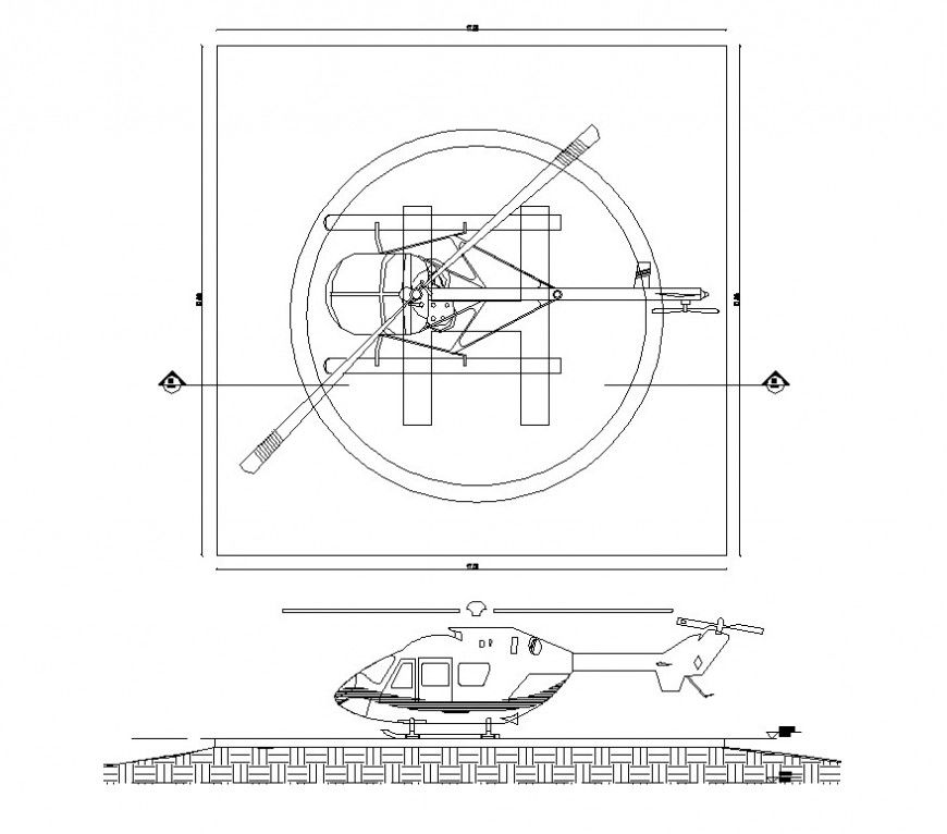 Helicopter parking detail 2d view CAD block layout file in dwg format
