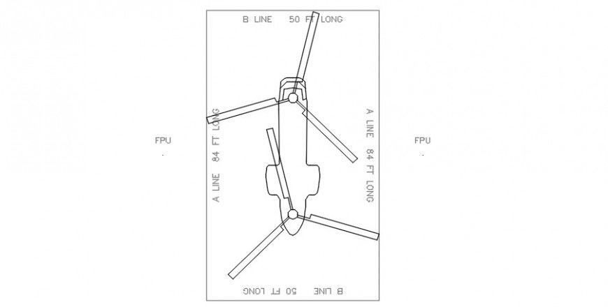 Helicopter top view 2d details dwg file