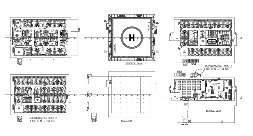 Helideck plan with terminal building detail 2d view dwg file