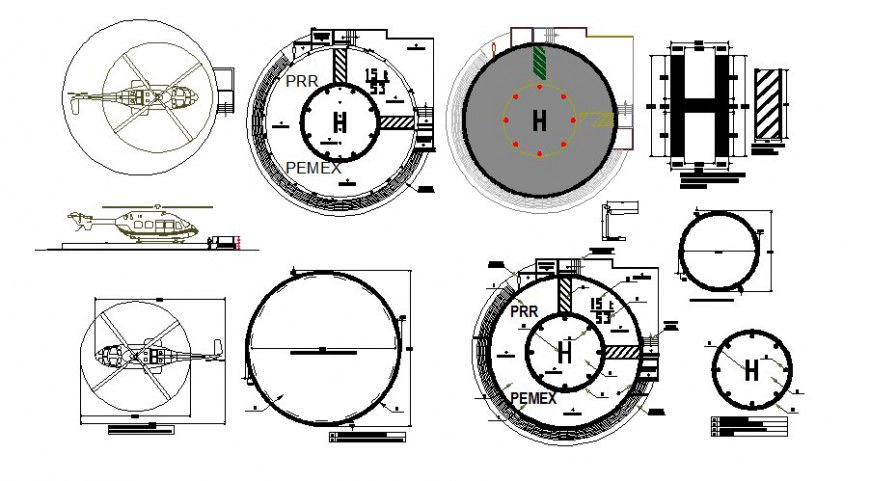 Heliport detailed architecture project cad drawing details dwg file