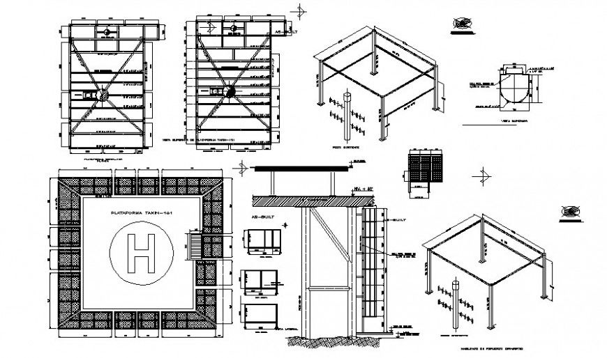 Heliport drawings 2d view plan autocad software file