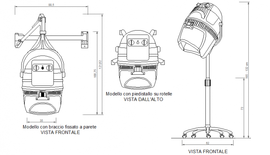 Helmet hair drier plan and isometric dwg file