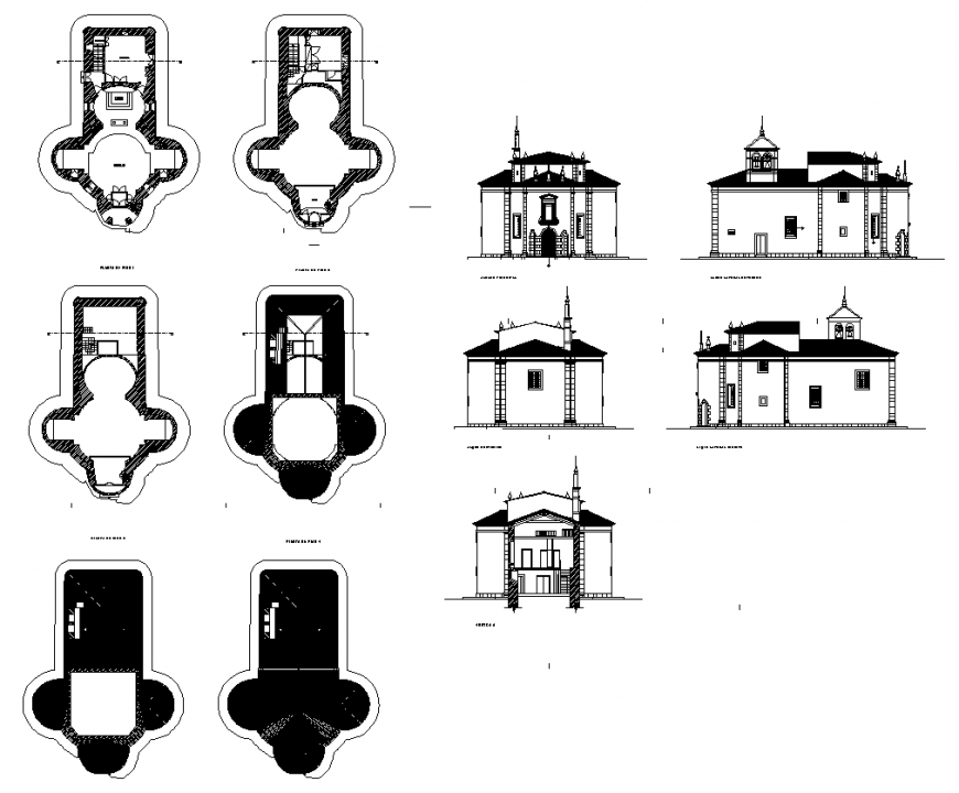 Heritage architectural building structure detail plan and elevation dwg file
