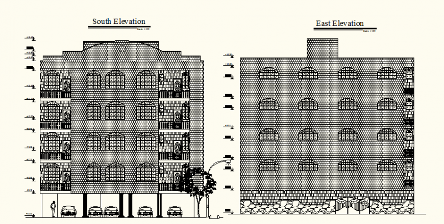 Heritage hotel building elevation detail drawing in dwg AutoCAD file.