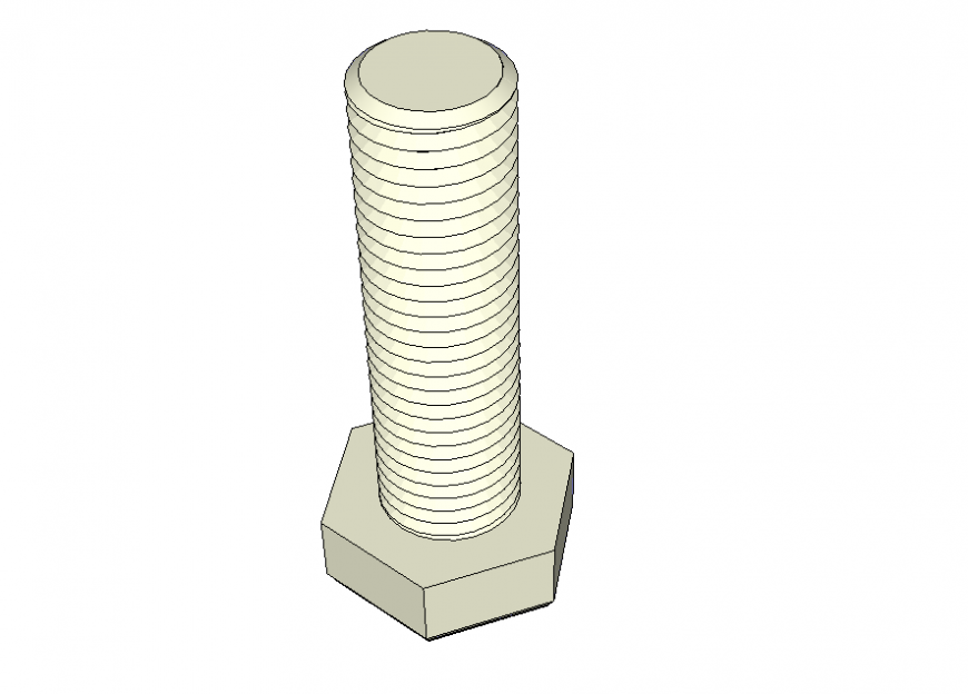 Hexa head bolt detail elevation 3d model CAD blocks sketch-up file