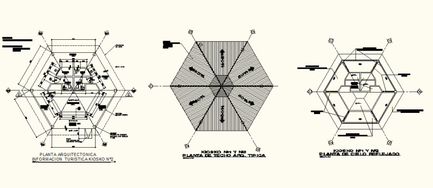 Hexagon shape cafe detail elevation and plan autocad file