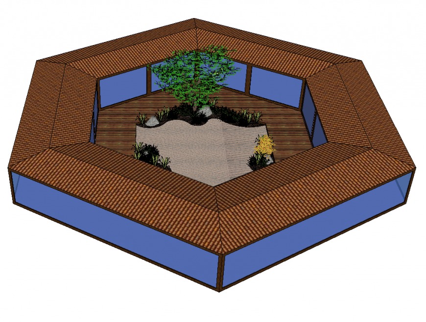 Hexagonal house design detail elevation 3d model layout Sketchup file