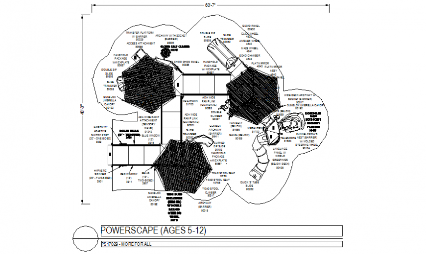 Hexagonal panel with sports system design of power scape dwg file